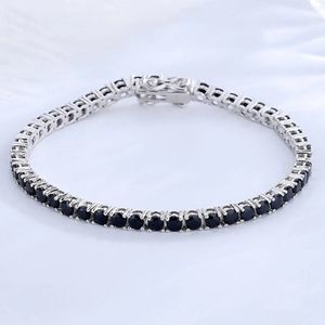 22cm GRA Black Moissanite Diamond 5mm Tennis Bracelet 18k White Gold 925 Silver